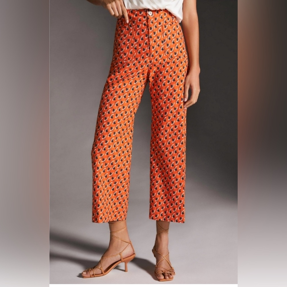 Anthropologie Maeve x Sarah Gordon Bee The Colette Wideleg Pants Orange Crop 6